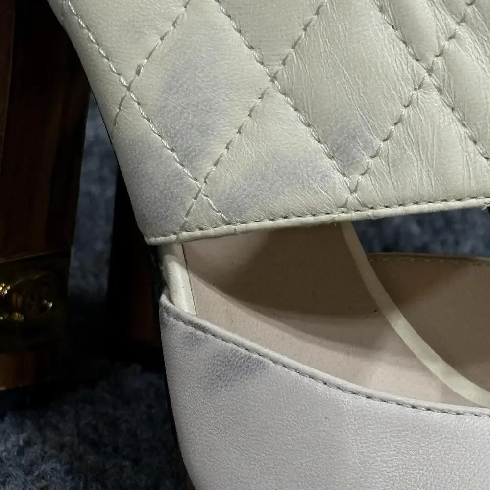 Chanel Platform Sandals Womens 36 White Matelasse Quilted Slingback Heel Italy